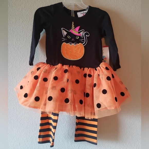 Counting Daises Black Cat Polka Dot Tutu Legging Set - Size 2T - Picture 3 of 12